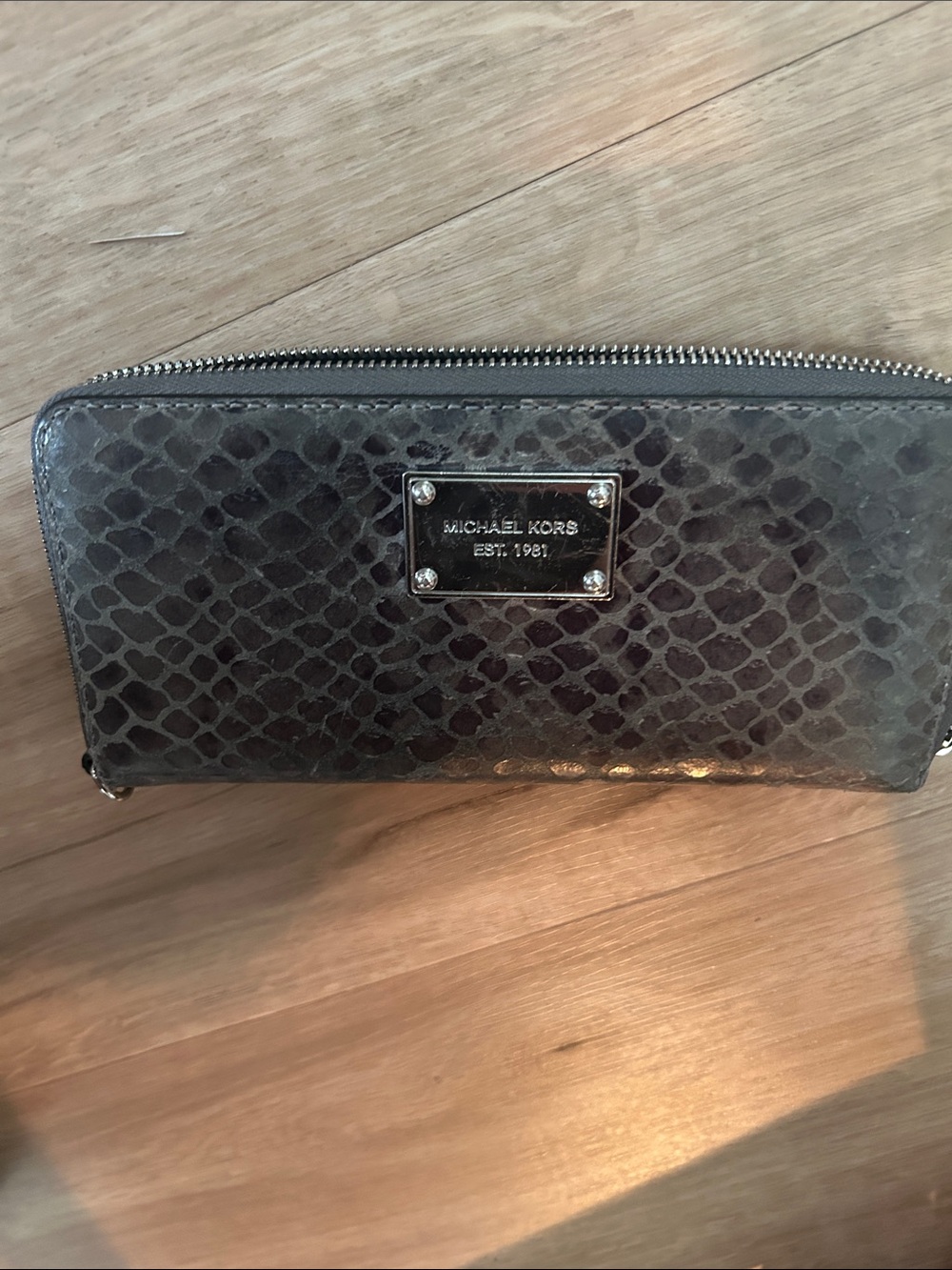 Michael Kors Gray Snake-Embossed Zip Around Wallet